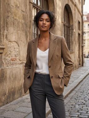 NWT herringbone Brown Women's Blazer Jacket